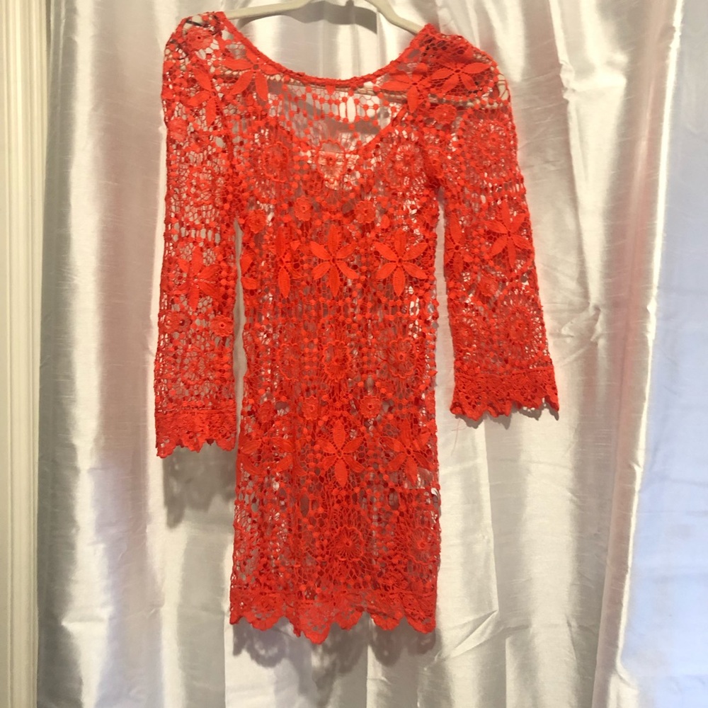 H&M coachella orange sheer crochet tunic cover up